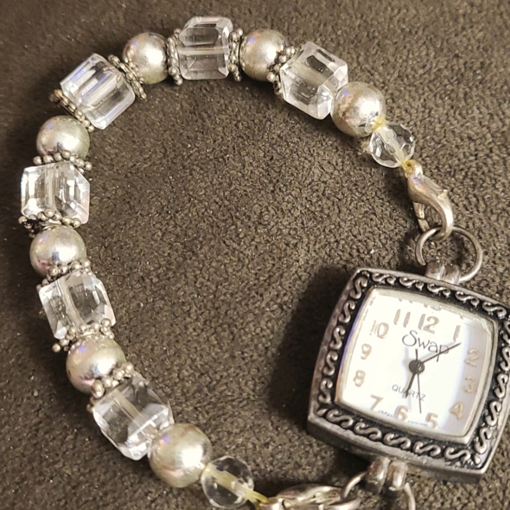 Vintage Swap Watch w 2 Beaded Stretch Bands